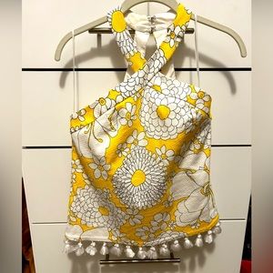 Trina Turk halter top with fringe detail, in happy yellow